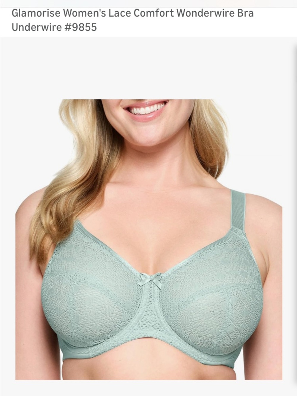 Glamorise Women's Lace Comfort Wonderwire Bra Underwire #9855 in Jade 34i